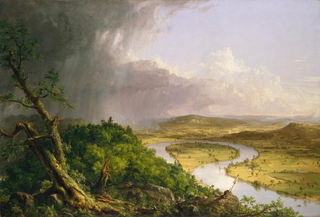 The Oxbow by Thomas Cole This is a view from the top of Mount Holyoke in Massachusetts in 1836. A thunderstorm is just ending and sunlight streams down on the peaceful cultivated valley below.