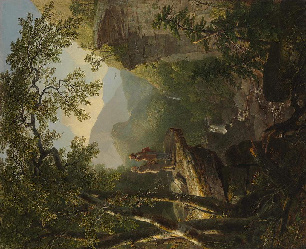 The paintings in the series include childhood where the traveler is guarded and protected by an angel on a calm springtime river, youth where the angel bids the young man farewell as he sails off