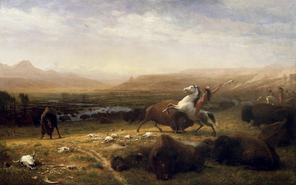 Last of the Buffalo by Albert Bierstadt This was painted in about 1888 on a huge ten foot canvas and shows wildlife disappearing from the wilderness as well as the Plains Indians and their way of