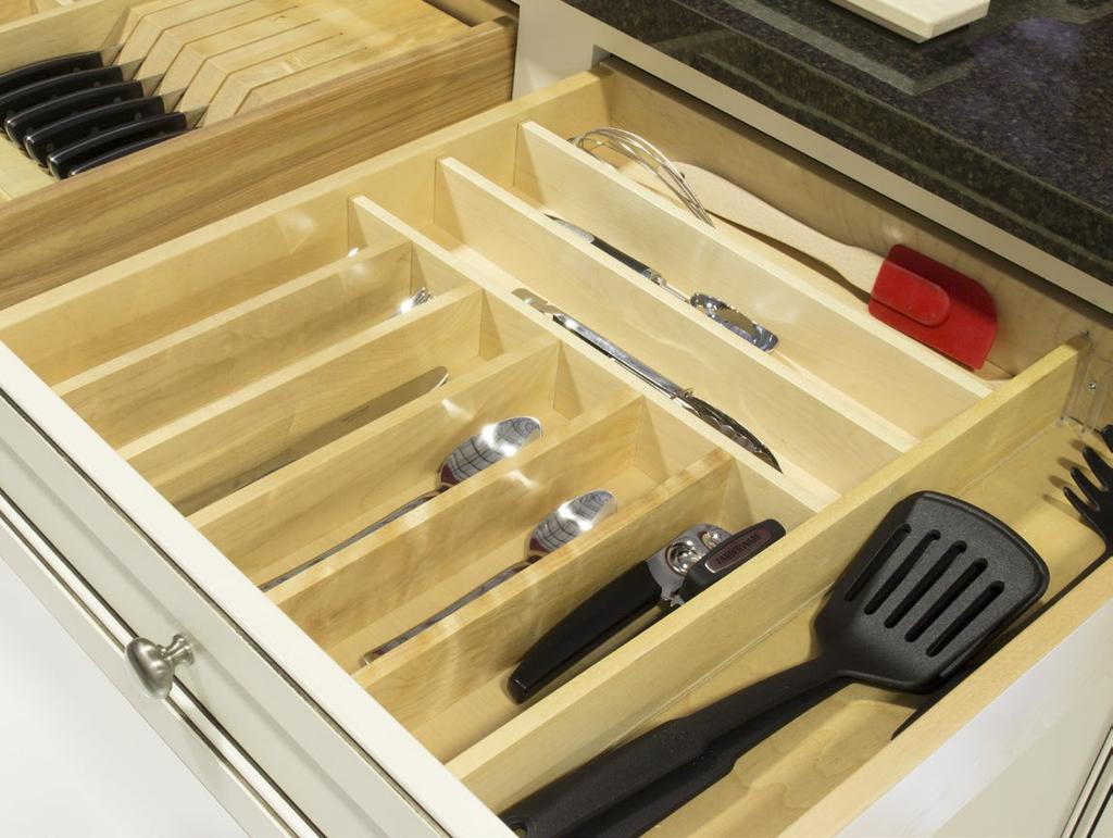 The Knife block drops into place and will work in most any sized drawer.