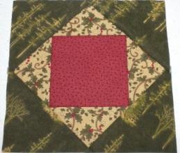 Cutting Center Star Block: Red fat quarter cut one 3 x 22 strip for star background subcut four 3 squares cut