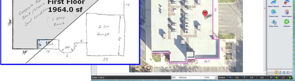 the screen. The image can be from a hand drawing, a blue print or site plan or even aerial imagery.