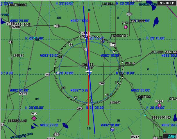 Ocala (OCF) VOR G1000 V12 Trainer Screen Shot NAV Data Base 17 NOV 2011 The OCF VOR 360 degree radial is equal to true north. The magnetic variation in November 2011 at OCF VOR is 5 degrees west.