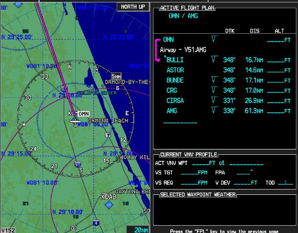 OMN VOR to AMG VOR V51 Flight Plan G1000 V12 Trainer Screen Shot NAV Data Base 17 NOV 2011 V51 departs the OMN VOR on the 342 degree radial, and the Desired Track is 348 degrees.