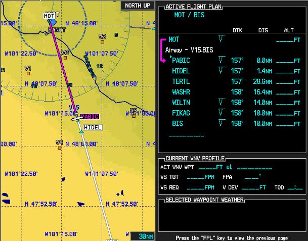 FLIGHT PLAN MOT (Minot, ND) to BIS (Bismarck, ND) NOTE: The simulated aircraft is departing MOT VOR on the MOT 151 radial; however, the Desired Track is 157 degrees magnetic.
