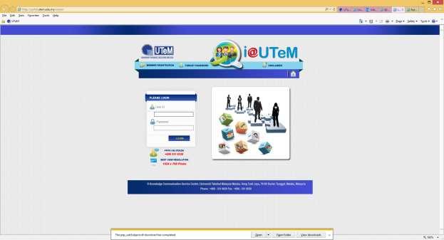 Skrin 1 : Skrin Portal UTeM a) Bagi membolehkan anda mencapai UTeM Research