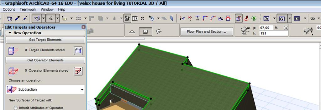 Computer Aided Design - ArchiCAD Create the following slabs, placing them between the side walls as follows: between axes 2-3 - elevation -237, width