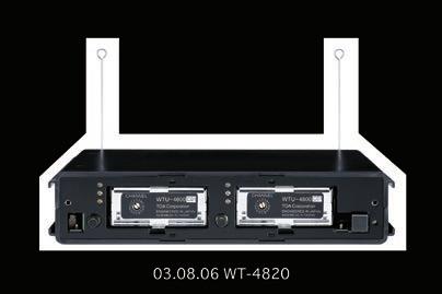 The WT-482 accepts up to two WTU-48 Diversity Tuner Modules available in 3 different frequency bands with sixteen user-selectable channels in the UHF band with simultaneous operation of up to sixteen