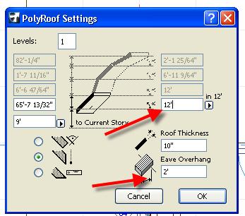 ArchiCAD Easy Start THE CABIN Start to Finish Chapter 14 ROOF From the TOOL BOX 1. ROOF TOOL 2. Select the POLYROOF. 3. Starting at point (3) watch for the pencil to confirm you have found the corner.