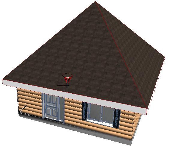 From the 3D view we can see that the cabin has a hip roof.