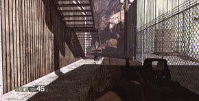 Take the sniper rifle and jump the fence, then target and shoot more soldiers on the ground and up on the rooftops.