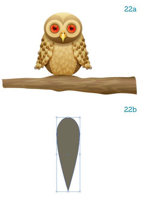 Step 22 Arrange the owl behind the branch (22a). We can now draw and position the owl's toes and claws.