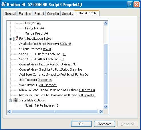 3. Drivere şi Softuri Caracteristici ale driverului de imprimantă BR-Script (emulaţie care foloseşte limbajul PostScript 3 ) (Pentru Windows ) 3 Pentru mai multe informaţii, consultaţi informaţiile