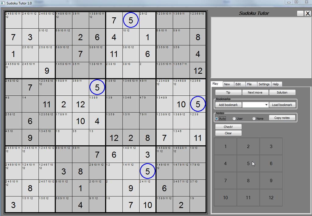 area of the Game panel Figure 18 Sudoku Tutor