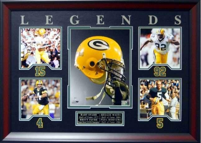 Item #136 Green Bay Packers Legends -(1) 11X14 Color Photograph -(4) 8X10 Color Photographs -Laser Cut Lettering & Numbers Legends