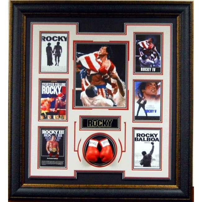 Item #206 Rocky Collage Shadowbox -8X10 Photograph -(6) Mini Movie Posters -Mini-Boxing Gloves -Custom-Made Shadowbox -Overall
