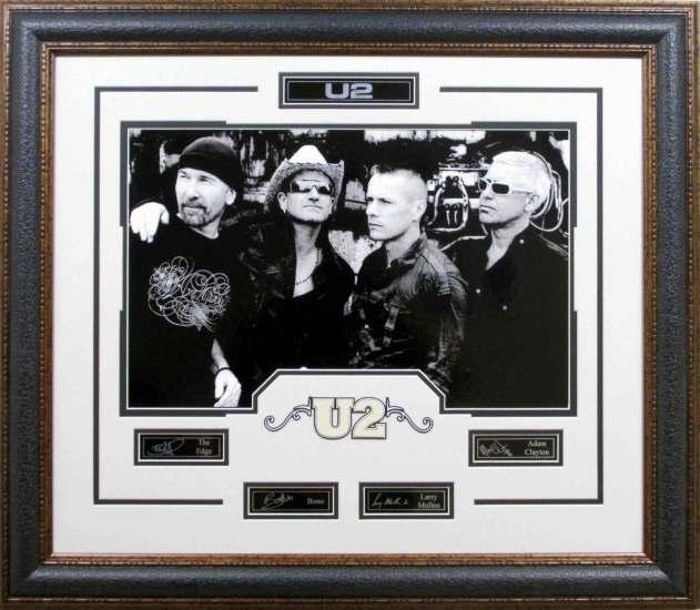 Item #307 U2-16X20 Black & White Photograph -Laser Engraved Autographs & Nameplate