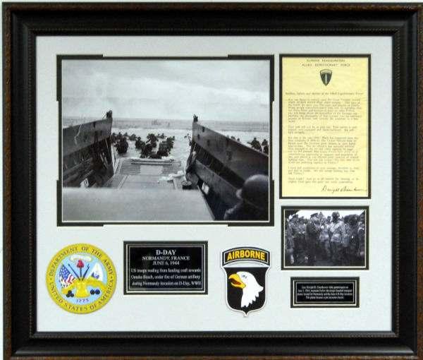 Item #403 D-Day Collage -Photo of US Troops invading the Beaches of Normandy -Invasion Order from