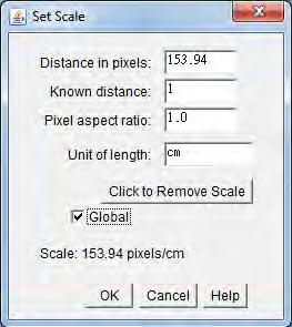 Click on "Global" so that this calibration applies to all images that you open in this ImageJ session,the result can be shown in Fig.C7.
