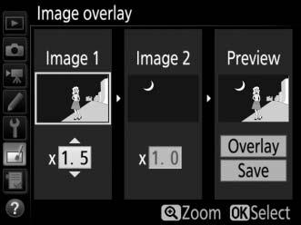 The selected image will appear as Image 1. Highlight Image 2 and press J, then select the second photo as described in Step 2. 4 Adjust gain.
