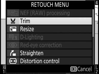 Edit Movie G button N retouch menu Trim footage to create edited copies of movies or save selected frames as JPEG stills.