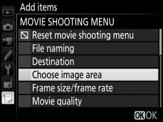 3 Select an item. Highlight the desired menu item and press J.