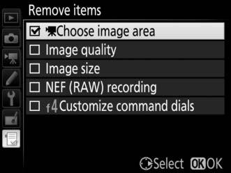 Deleting Options from My Menu 1 Select Remove items. In My Menu (O), highlight Remove items and press 2. 2 Select items. Highlight items and press 2 to select or deselect.