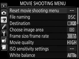 1 The Movie Shooting Menu: Movie Shooting Options To display the movie shooting menu, press G and select the 1 (movie shooting menu) tab.