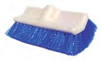 Multi surface and dual surface deck scrubs have crimped synthetic bristles set into structural foam blocks with one