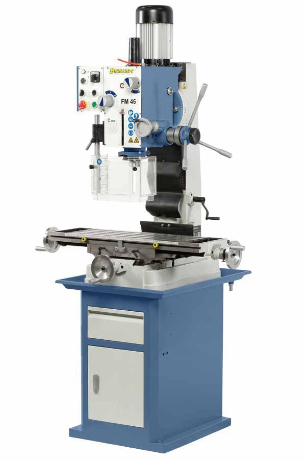 Handwheel with scale allows accurate feed when milling. SEMIPROFESSIONAL Gear selector switch at the front of the machine allows quick and easy speed change.