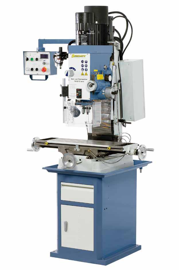 The FM 55 Vario drilling and milling machine features a motorised height adjustment of the mill head and an automatic spindle feed.