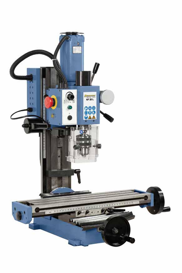 KF 20 KF 20 L Drilling & milling machines Guides can be clamped individually to guarantees optimal results Tiltable mill head increases application range (-45 to +45 ) Electronic stepless drive Wide