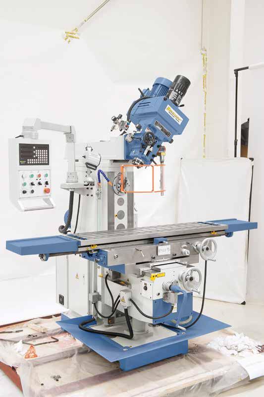construction for vibration-free working Large cross table with T-slots, treated surface Digital readout for x-, y- and z-axis come standard Optimal adjustments of spindle speed and feed allow for