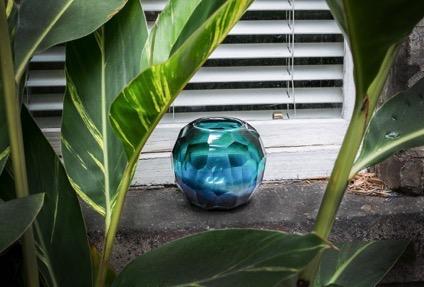 Glassware Low Ball Cut Vase Blue 14SHJZ468 Was