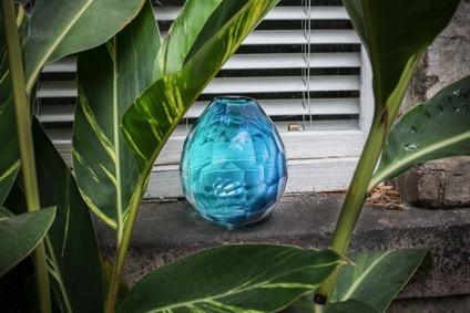 Glassware Tall Egg Shape Cut Vase Blue 14SHJZ466