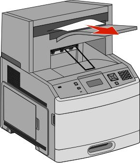 2 If the jammed envelope has entered the printer and cannot be pulled out, then lift the envelope feeder up and then out of the printer, and then set it aside. 3 Remove the envelope from the printer.