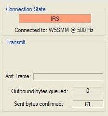 Figure 1 Figure 1 shows the connect box, in this case it shows the connection state as IRS and connection to W5SMM in 500Hz mode.