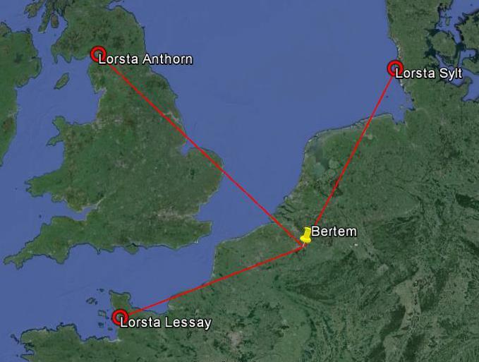 eloran System Geometry at Bertem Distances from Bertem Lessay 480 km 300 miles Anthorn 690 km 430 miles Sylt 500