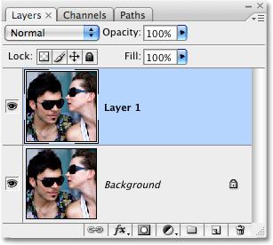 To duplicate the layer, go up to the Layer menu at the top of the screen, choose New, and then choose Layer via Copy, or for a much faster way, simply use the keyboard shortcut Ctrl+J (Win) /
