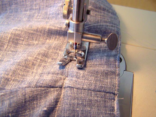 sewing a small rectangle.