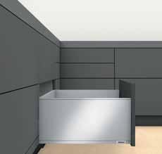 F Height Drawer Application Features Space Requirements Full extension drawer system with BLUMOTION Smooth running action Three-dimensional drawer front adjustment Dynamic load capacity of 88 lb and