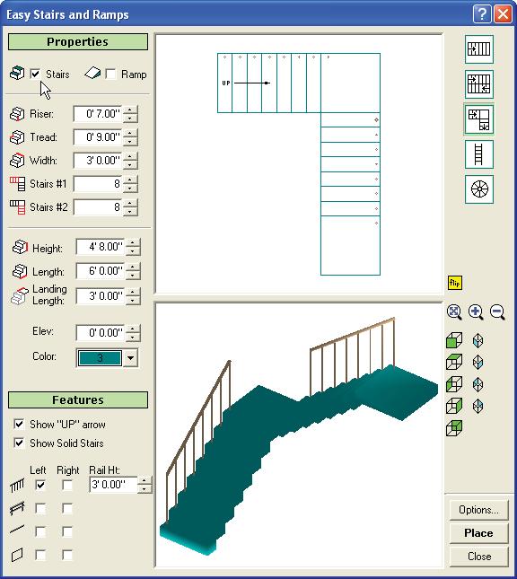 Easy Stairs and Ramps Since it can be difficult to draw stairs in 3D, the Easy Stairs toolbox was created. This is an easy-to-use tool for building stairs, ladders, and ramps in 2D and 3D.