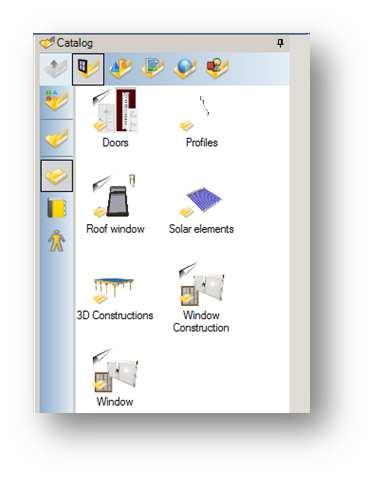 3.14.1 Selecting windows via the catalogue From the catalogue tab select Construction elements.