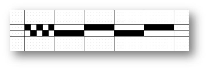 Now use the 2D Graphic Rectangle tool to draw 9 black filled rectangles, snapping to the guidelines.
