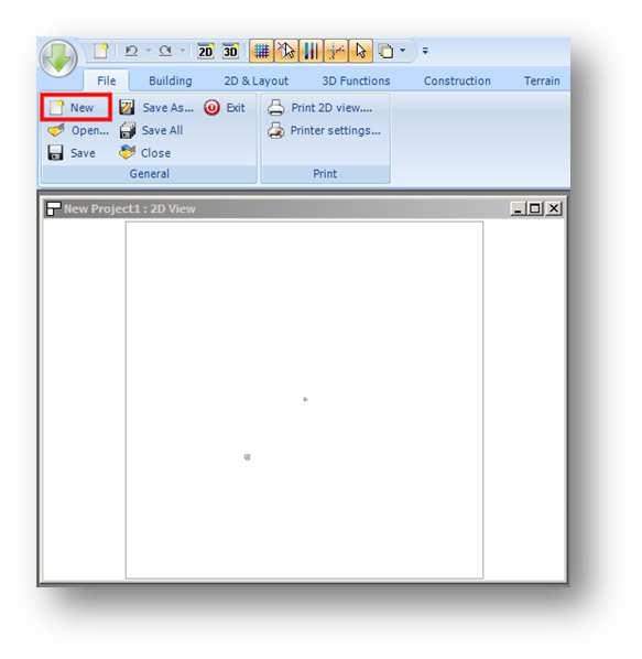 2.1 Start New Project The first task is to create a new project, so select the File tab General group New tool.