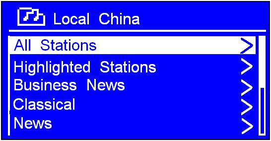 1.4 Local Stations Make sure your radio connected to network. Local China can be changeable according to your current location, for instance, it can be local US, local UK, etc.