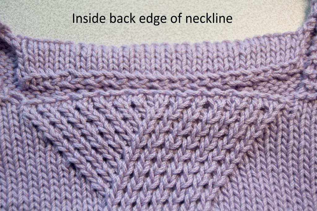 initial armhole BO. Place sts on st holder to join to back once front is complete. Transfer neck sts from st holder to needle. Join yarn to begin neck hem on a RS row. Work in st st for 5 rows. BO. Finishing Join front to back using a 3 needle BO on each shoulder.