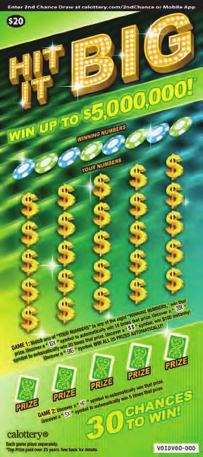 $ 20 HIT IT BIG GAME #1284 NOVEMBER 2017 WIN UP TO,000,000! 30 CHANCES TO WIN! HOW TO PLAY GAME 1: Match any of YOUR NUMBERS to any of the eight WINNING NUMBERS, win that prize.