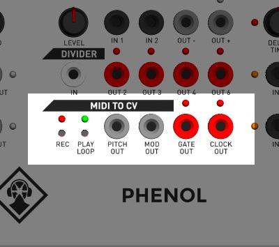 PHENOL - Divider (User Manual) MIDI to CV Converter and Mini Sequencer The MIDI to CV converter allows MIDI devices such as keyboards, as well as computers to control PHENOL.
