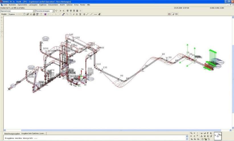 Where it is not possible to calculate analysis with using of a wire frame model, we use finite elements method in FEMAP, SCIA, RFEM or additional module ROHR2fesu.